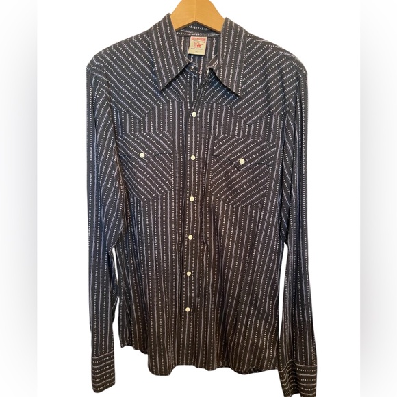 True Religion Other - True Religion Western Shirt Mens Black Striped LS Pearl  Snap Up, XL